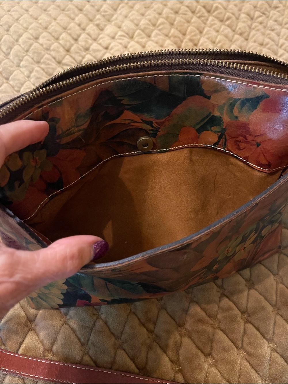 Patricia Nash Burnt Orange Floral Leather Crossbody with Buckle Detail - Picture 5 of 11